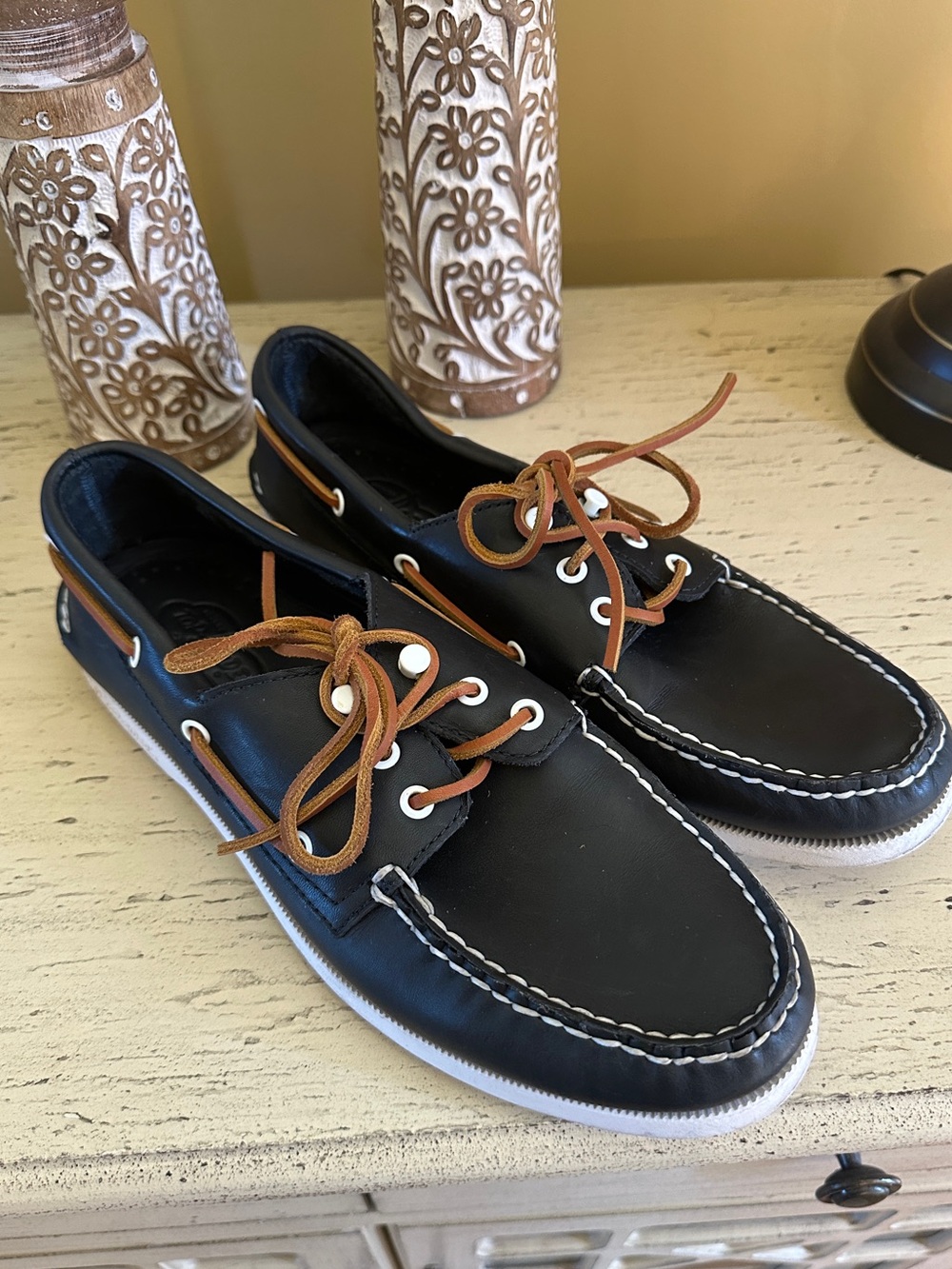 Sperry Boat Shoes Mens 10.5 Authentic Original Slip On Loafer Black Preppy Retro